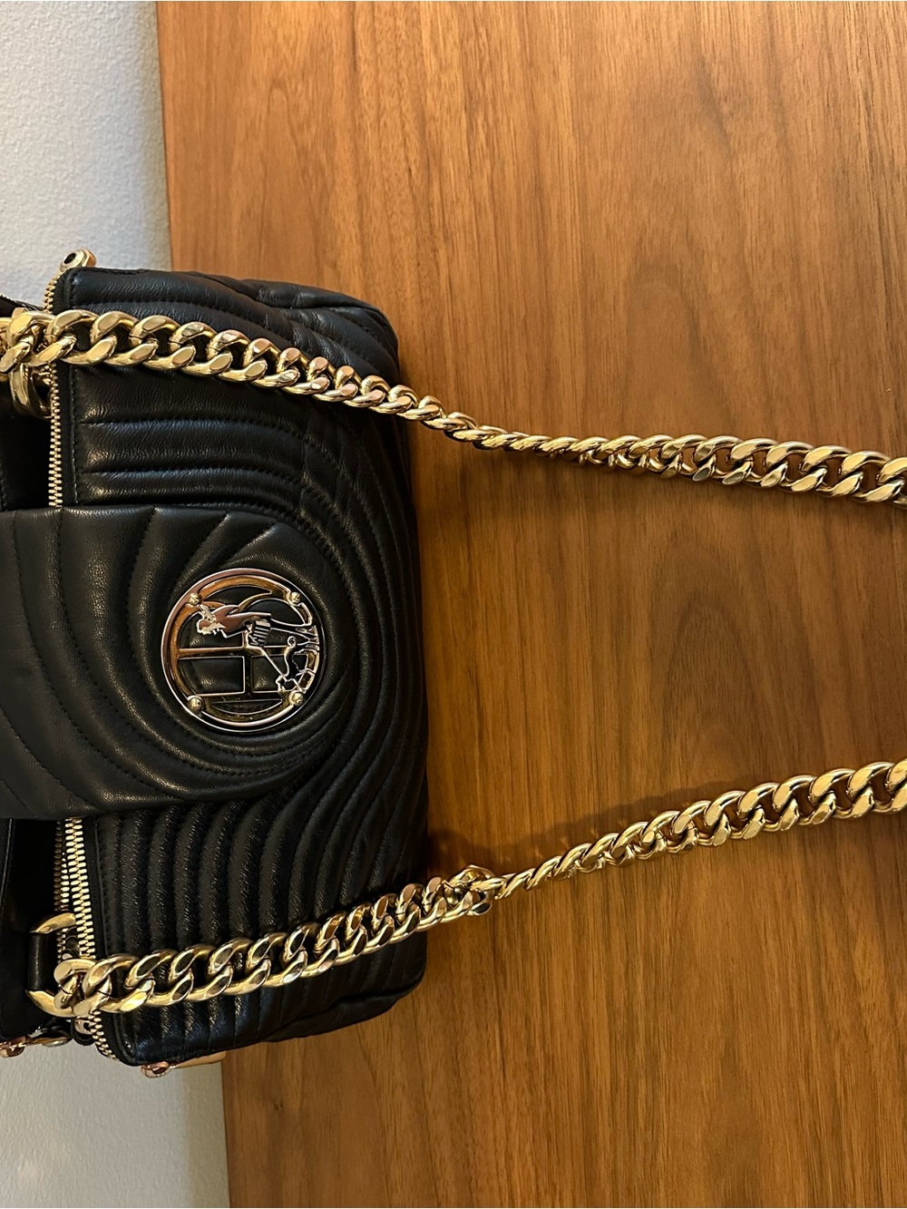 Henry Bendel Black Quilted Crossbody Bag with Gold Chain Strap